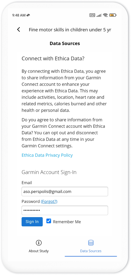 Enter Your Garmin Account Information