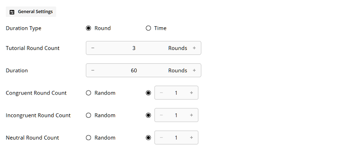 General Settings of the Stroop Activity Editor - Round Duration