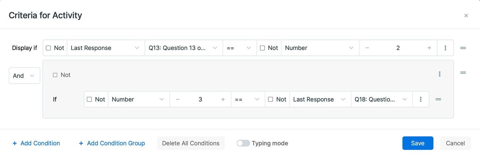 Setting criteria using Interactive mode