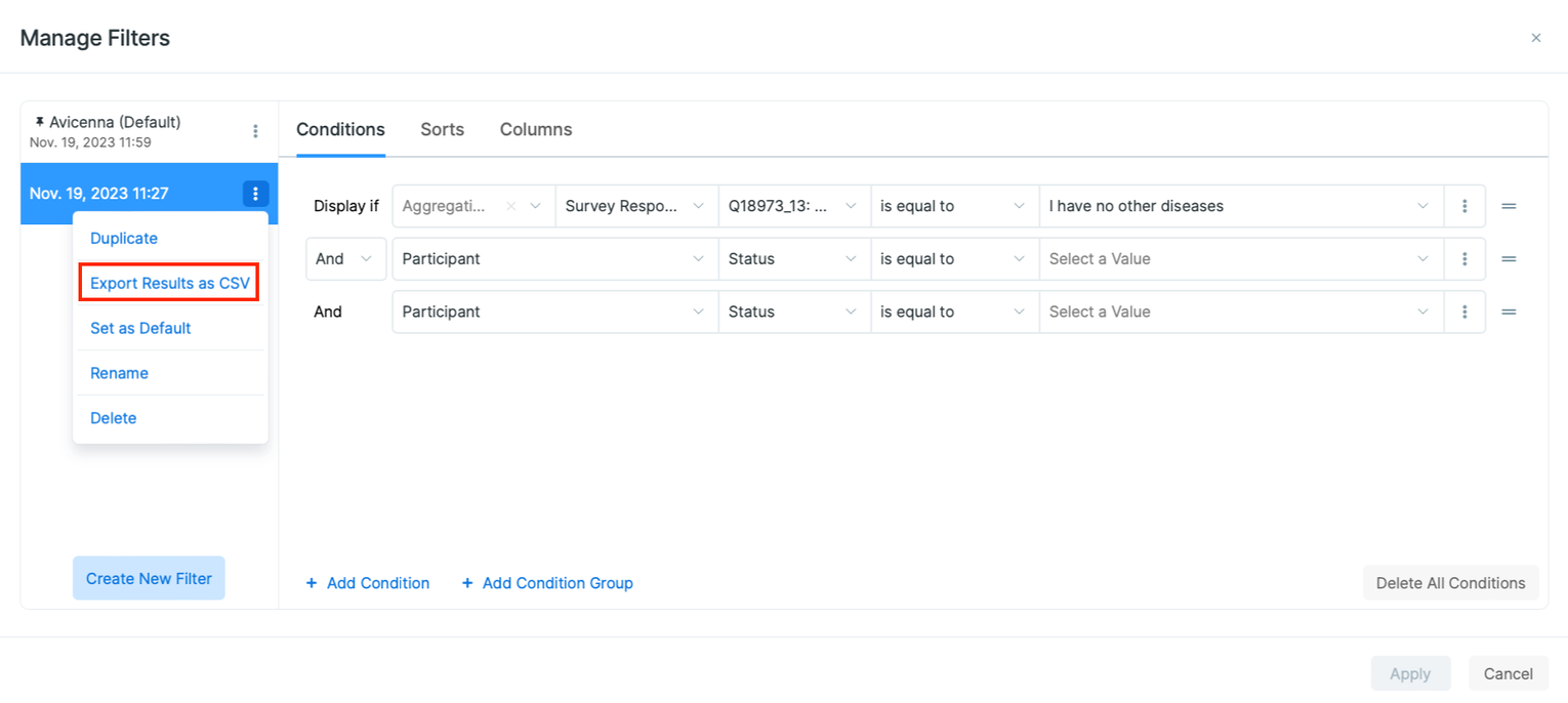 Export data without applying filter