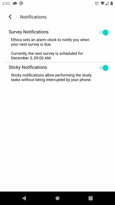 Avicenna App Allows Participants to Decide Whether Sticky Notifications Should be Used or Not