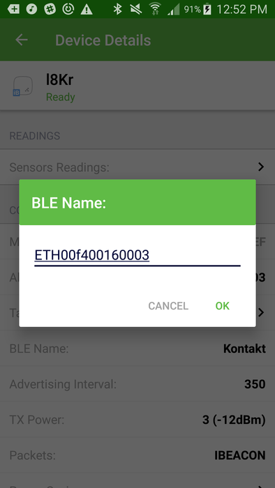 Entering Beacon Name in Kontakt.IO App