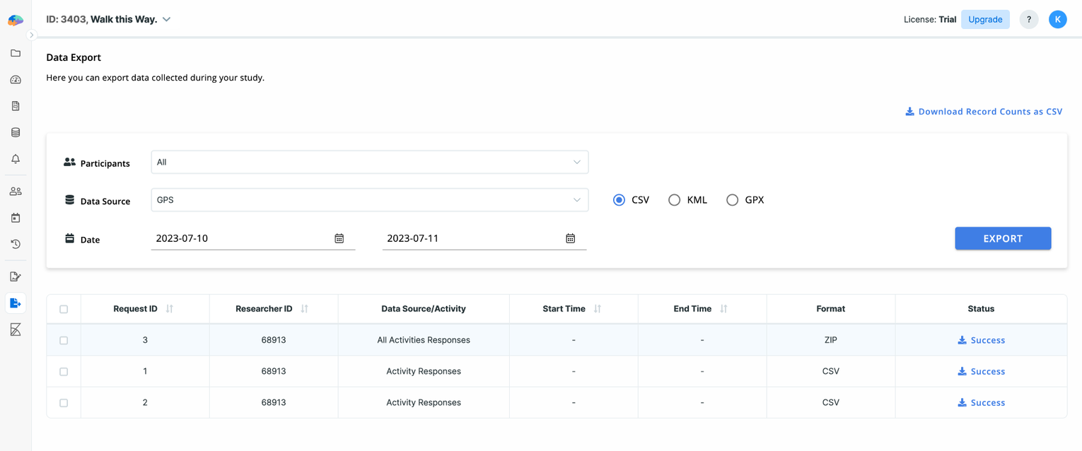 Data Export process