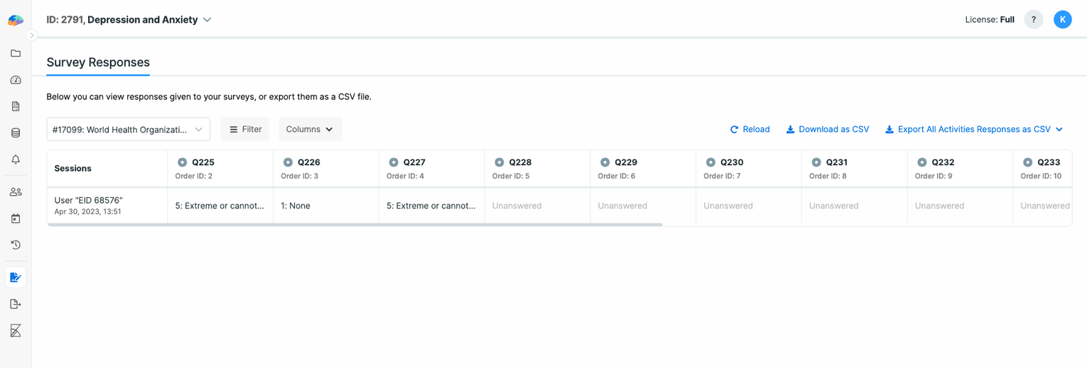 View the responded data source in the Avicenna Researcher Dashboard