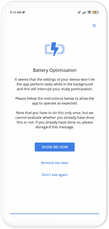 Disable battery optimization for the Avicenna app