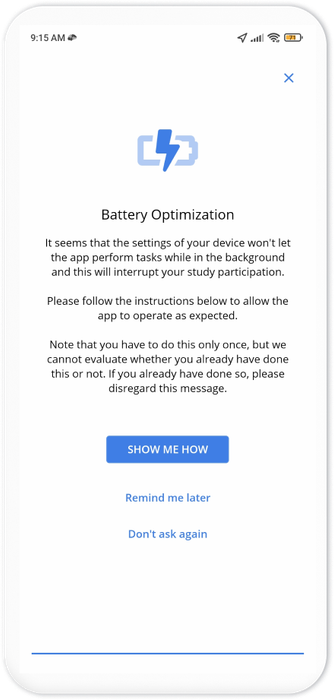 Disable battery optimization for the Avicenna app