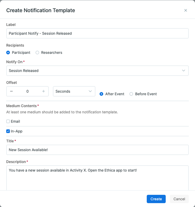 Notifying a participant about a released session through In-app notification