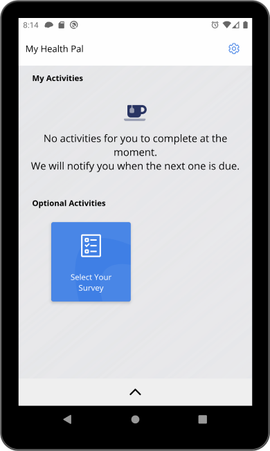 Avicenna app shows the Select Your Survey button