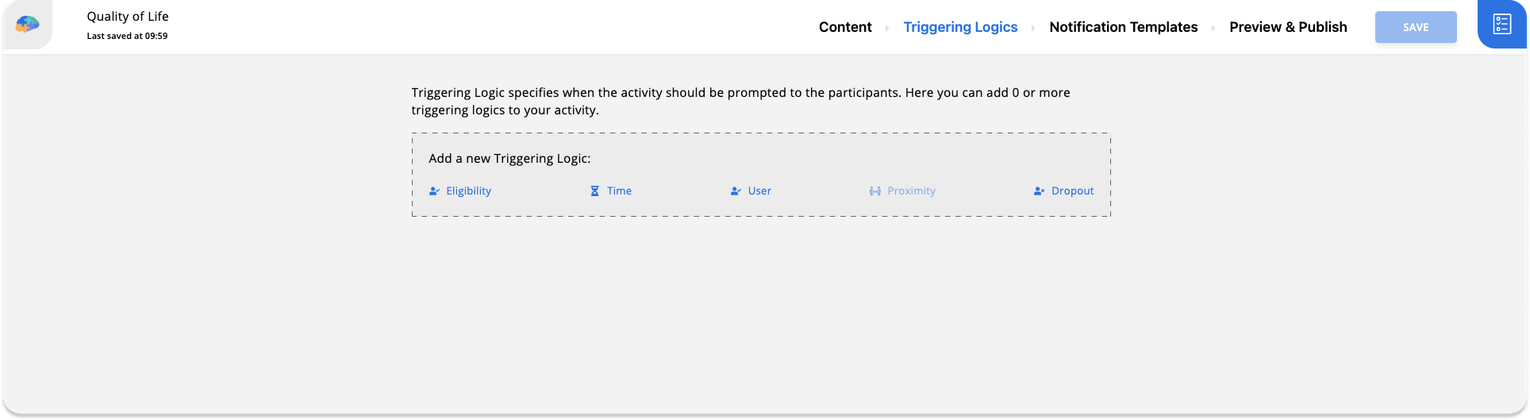 Triggering Logics tab in the Activity Editor