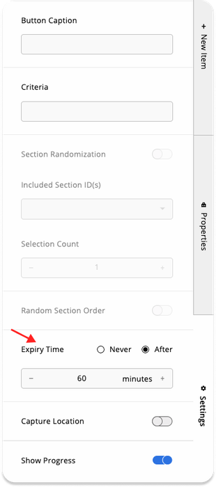 Setting the Expiry Time for the Survey