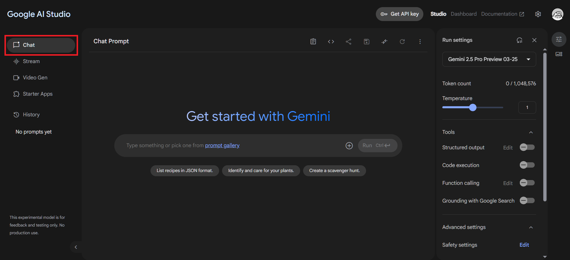 Google AI Studio&#39;s Chat page