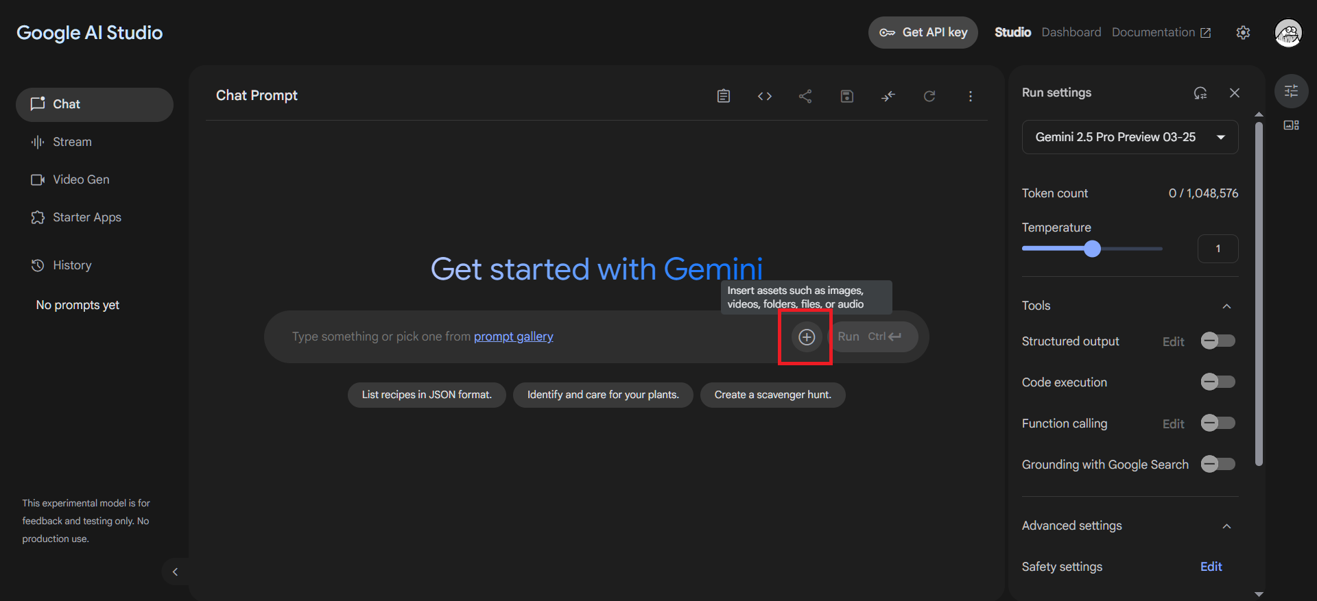 &quot;Insert&quot; button in Google AI Studio