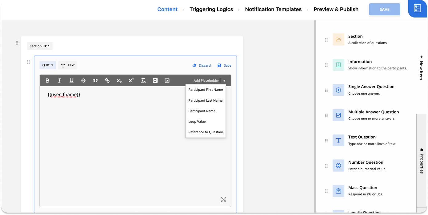 Adding Placeholder to Question 1