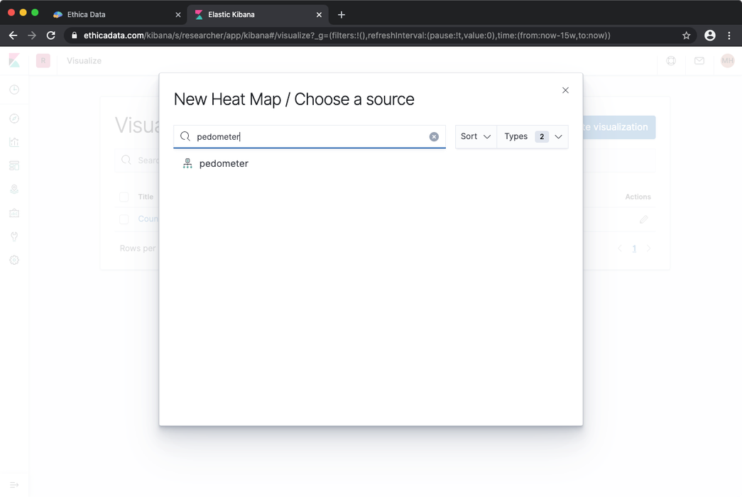 Choose data source for the Kibana Heatmap Visualization