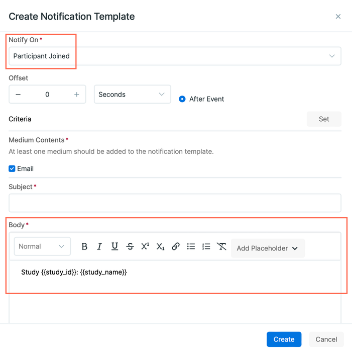 Placeholders for notify on participant joined