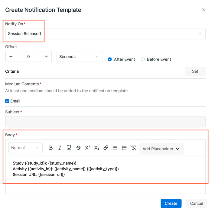 Placeholders for notify on session released