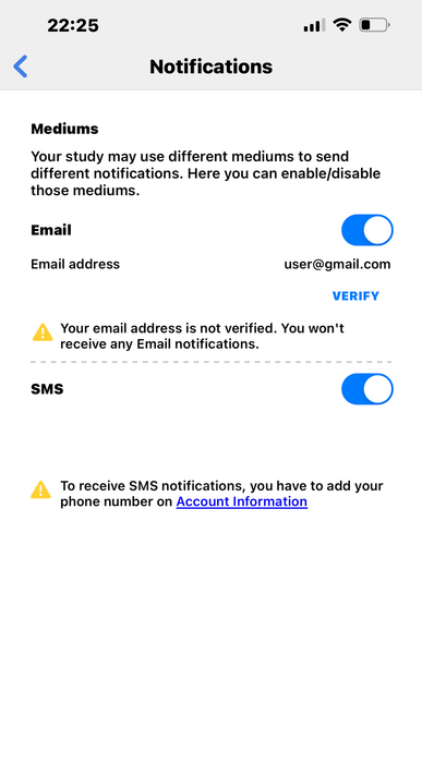 How participants can change notification settings on the app