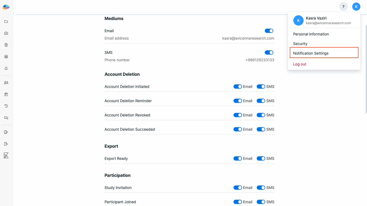 How researchers can change notifications settings