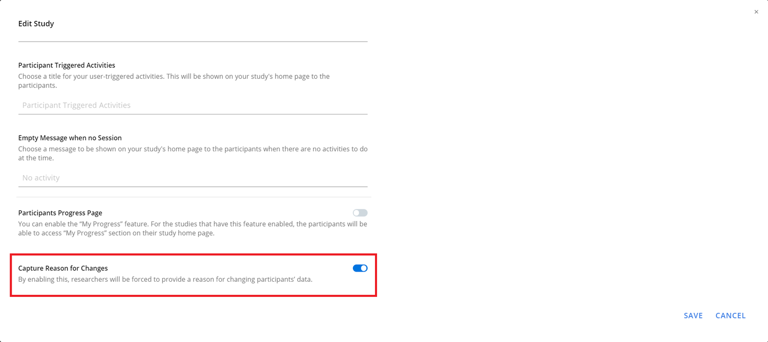 Enabling Capture Reason for Changes