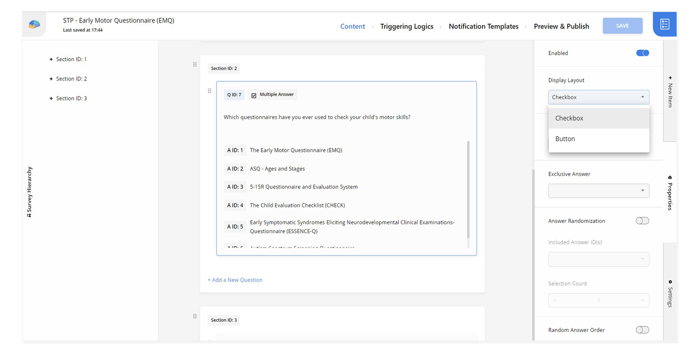 Display layout options for Multiple Answers questions