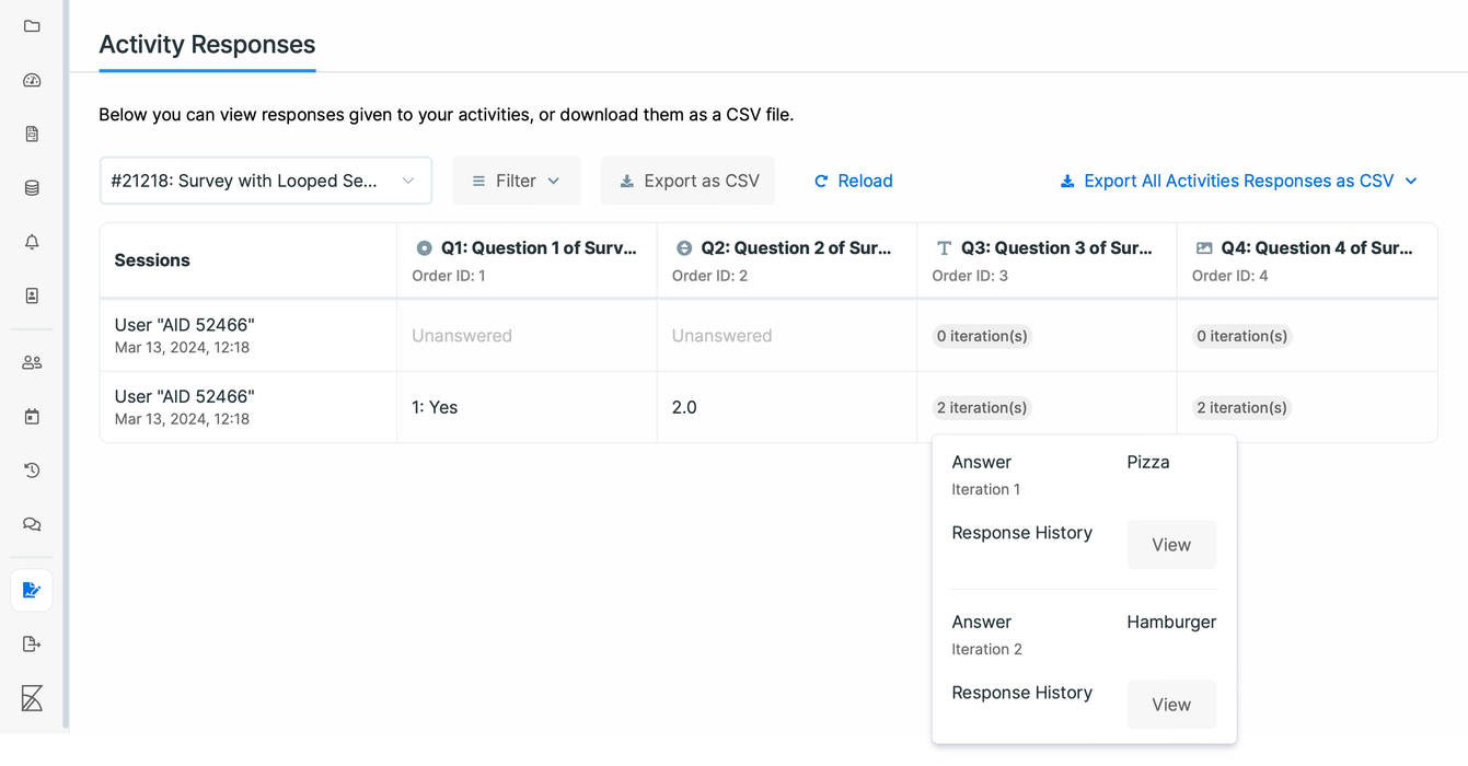 View Responses of Loop-iterated Questions