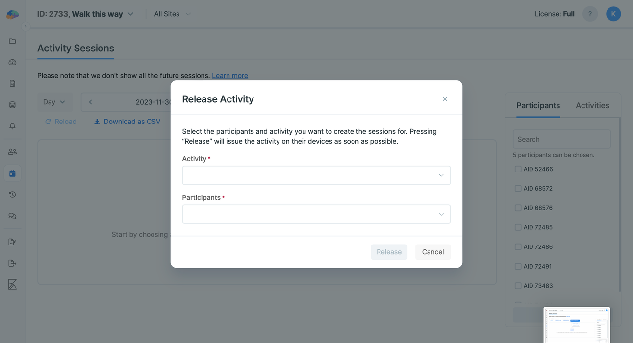 Release Activity Dialog