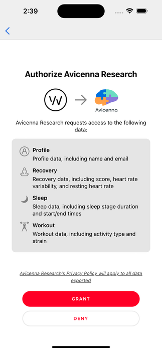 Granting access to WHOOP data